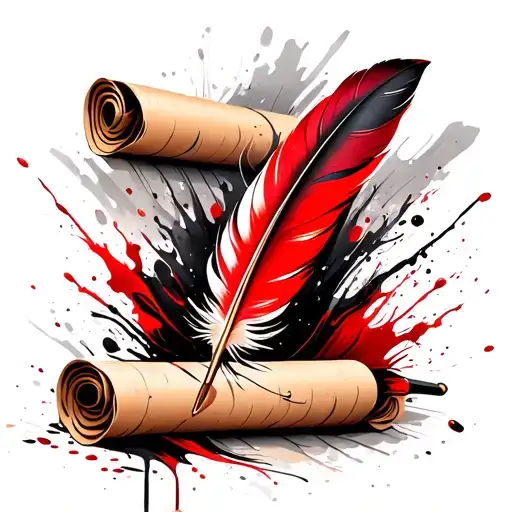 Feather Quill Pen Writing On A Paper Scroll