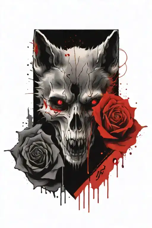 Roses Wolf Skull