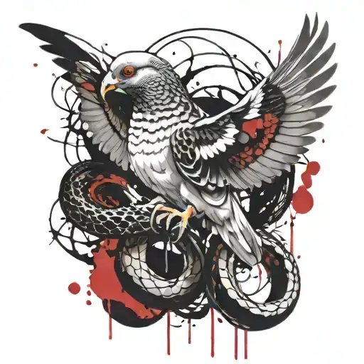 Dove Capturing Snake With Fangs