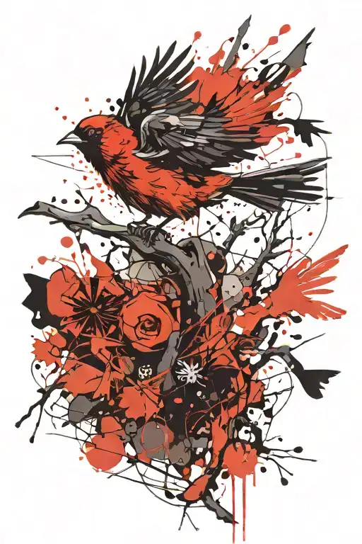 A Bird Flying Away From Other Birds Sitting On A Branch