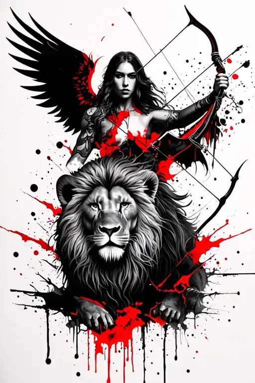 Azrael Holding A Bow And Arrow With A Lion