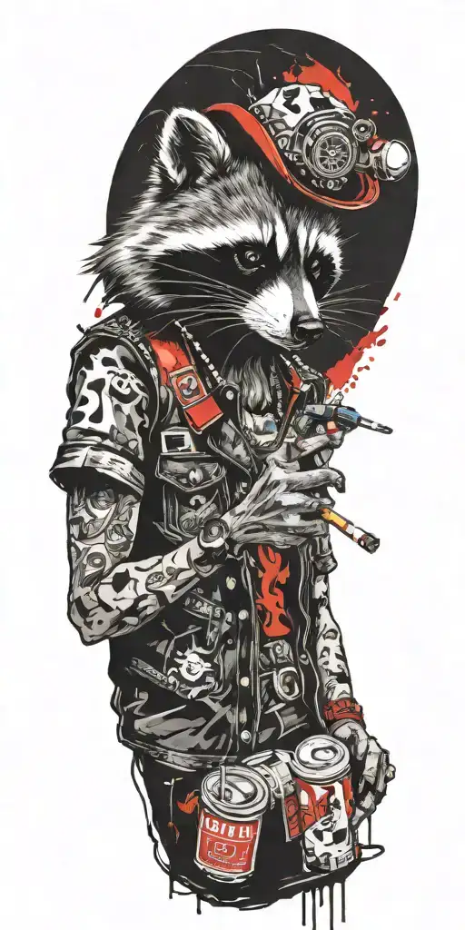 Rocker Raccoon Smoking Cigarette Burning