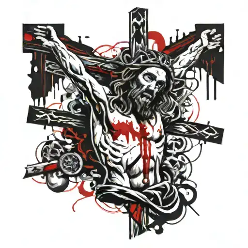 Dark Creepy Old School Crucified Jesus Christ Black And White