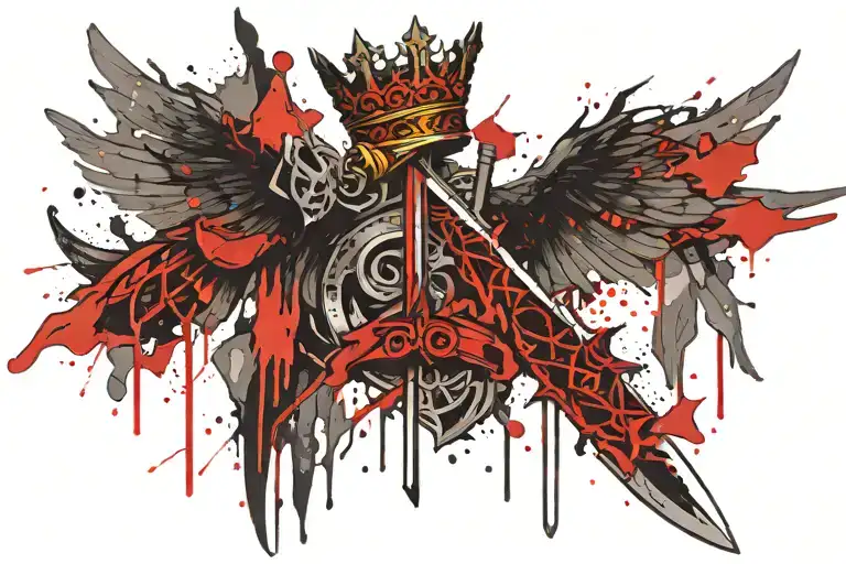 Sword With Wings Stabbed Through Crown Hanging