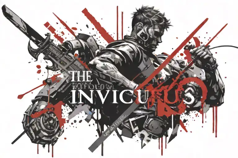 The Word Invictus In Capital Letters With A Sword