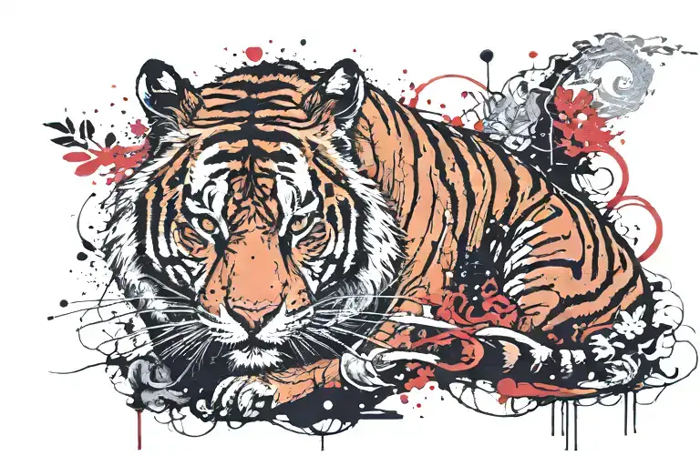 A Tiger Meditating In A Serene Buddhist Temple Garden