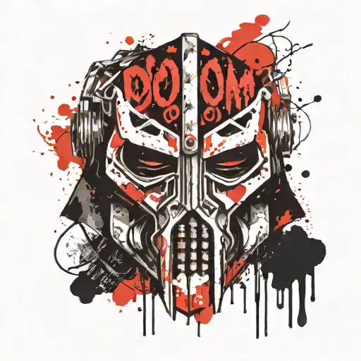 Mf Doom Textured Mask Over The Word Doom Written In Graffiti