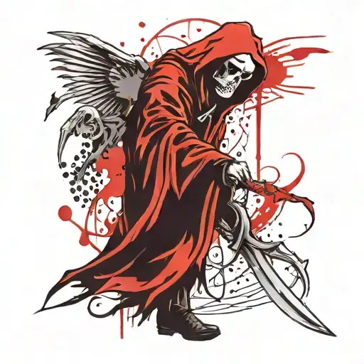 Grim Reaper With The Words Memento Mori Debes Above It