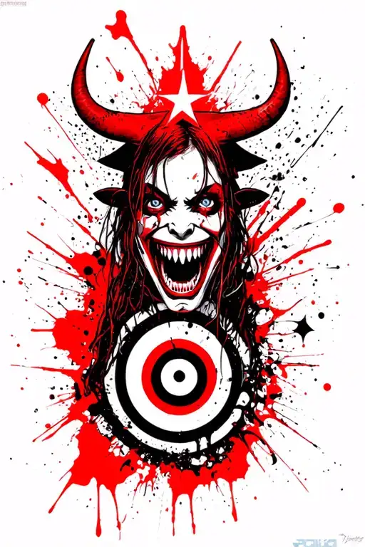 Star With Vampire Teeth And A Bulls Eye Surrounded