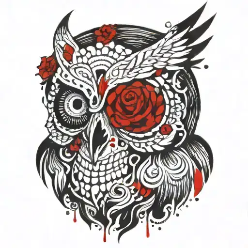 Figure From The Day Of The Dead With An Owl Digital