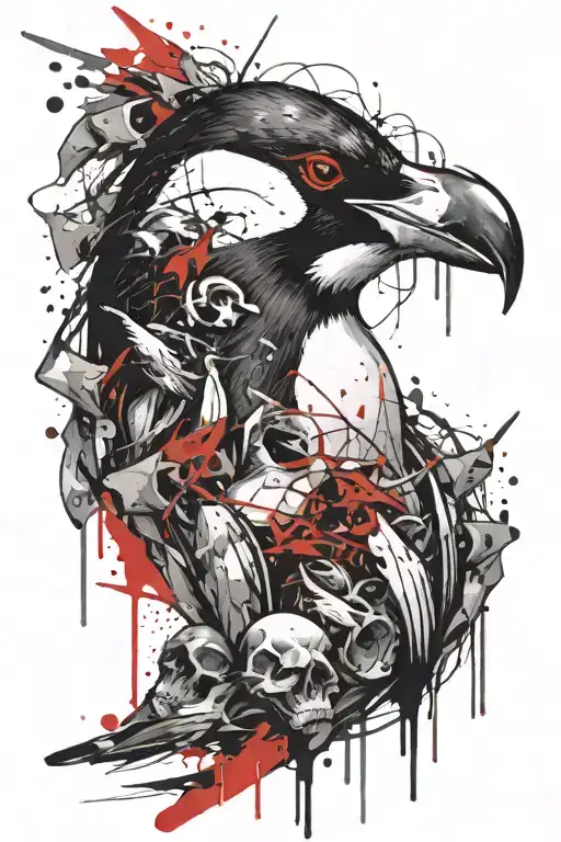 Penguin On Skull Surrounded