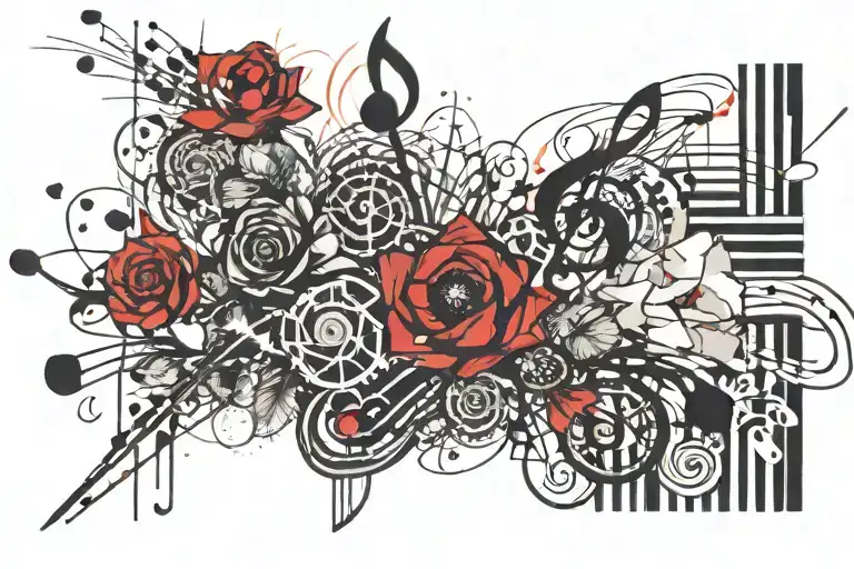 Music Notes And Line Flower Bouquet Wrapped Evenly