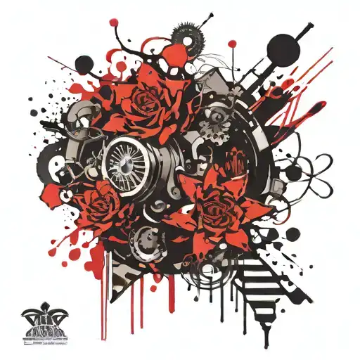 Psychedelic Trash Polka Style Tattoo Design Combining Elements