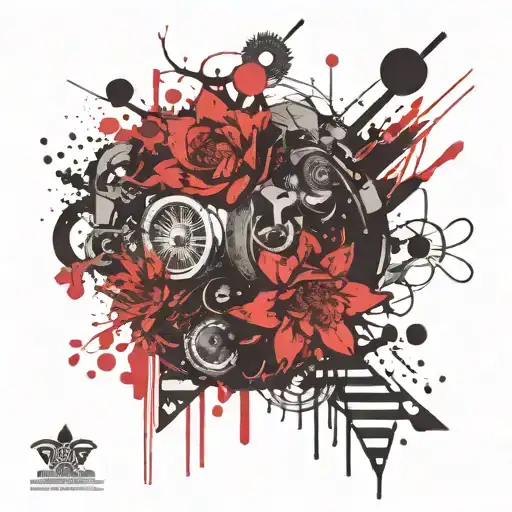 Psychedelic Trash Polka Style Tattoo Design Combining Elements