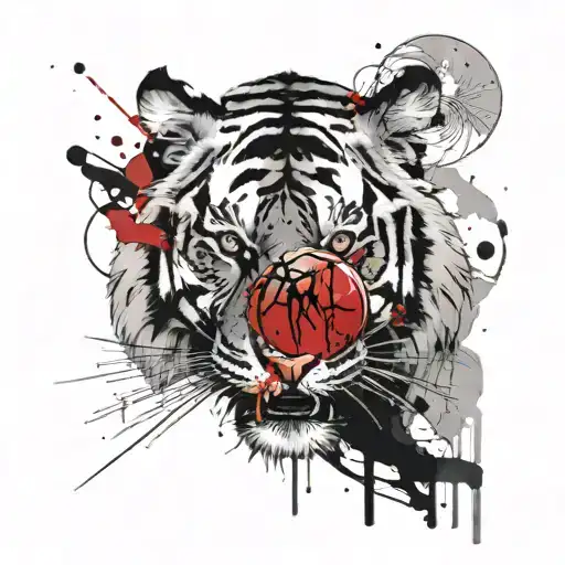 Tiger With Red Ball Behind It