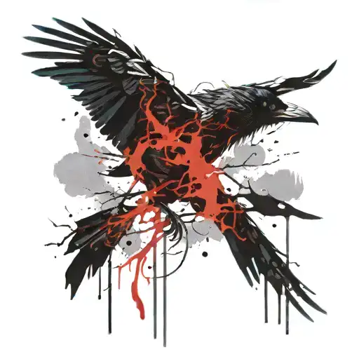 A Realistic Depiction Of A Raven Silhouetted Against A Dramatic Lightning-filled Sky