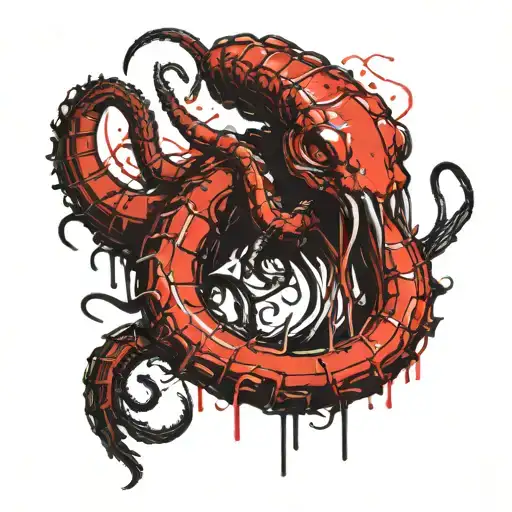 Black And White Sketch Of Scolopendra In Octopus Tentacles