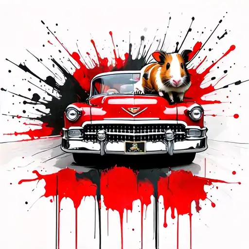 2 Guinea Pig In A Red Cadillac Car 1950