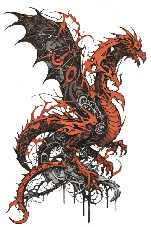 Red Dragon Emerging Victoriously From The Ashes Transforming