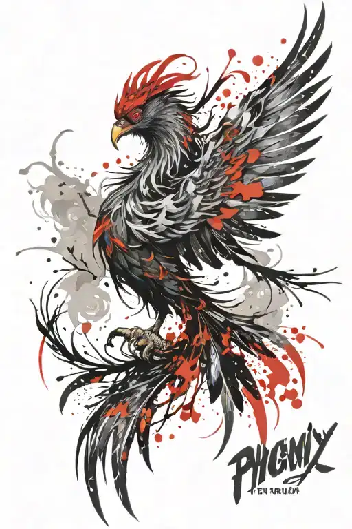 Phoenix In Grass With Watercolor Splashes Background