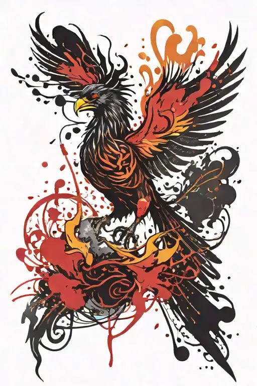 Phoenix On Fire With Watercolor Splashes Background