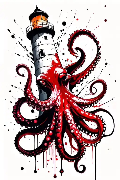 Lighthouse And Octopus Wrapped Tightly