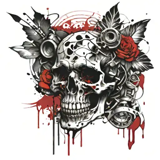 Skull Wall And A Flower Intertwined