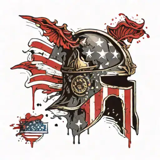 Roman Spartan Helmet With The American Flag Incorporated