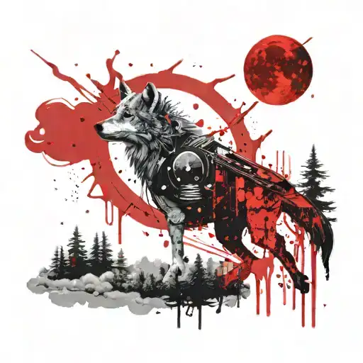 An Alien Spacecraft Flying Over A Forest With A Wolf Howling At The Moon