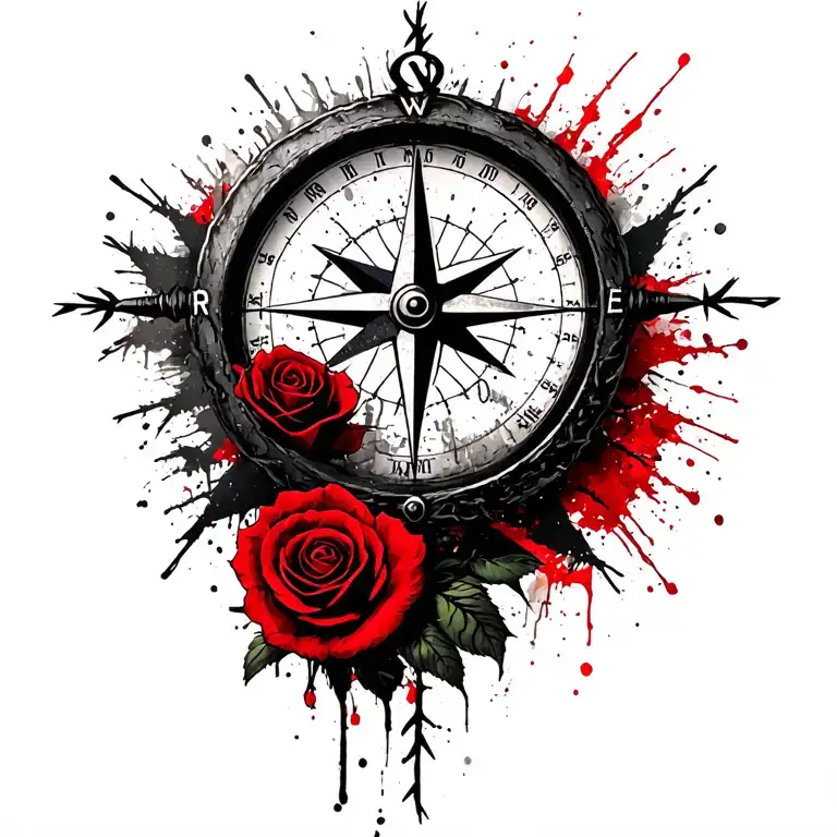 Old World Compass With Barbwire And Roses