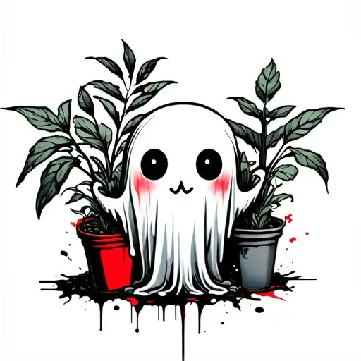Cute Little Ghost With Indoor Plants Growing