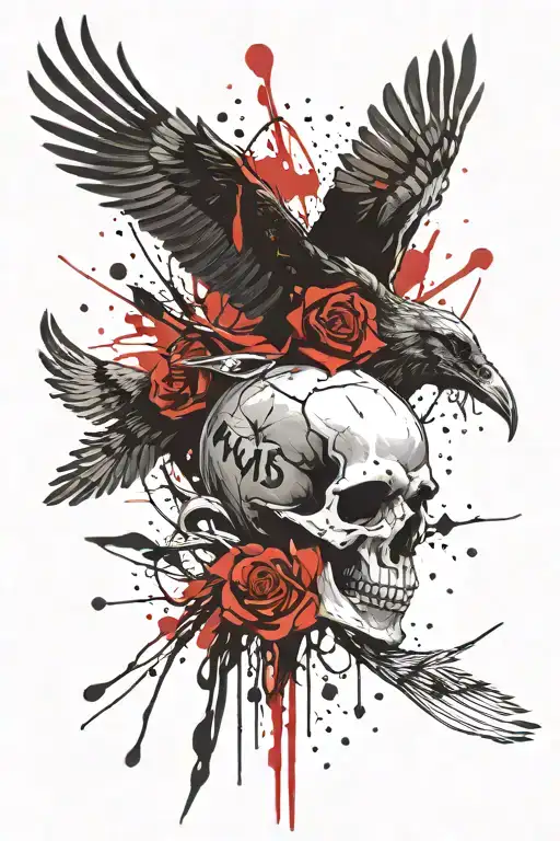 Aries Skull And Raven Flying