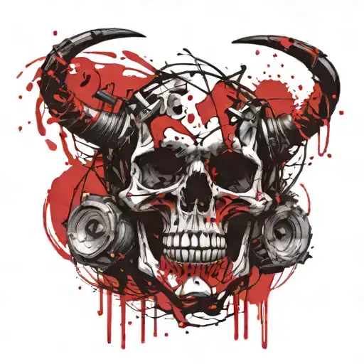 Falling Apart And Rotten Skull With Drumsticks For Horns