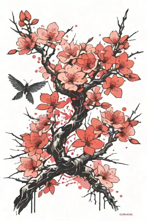 Sakura Tree With Flying Petals
