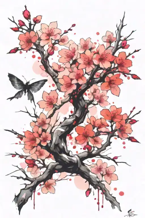 Sakura Tree With Flying Petals