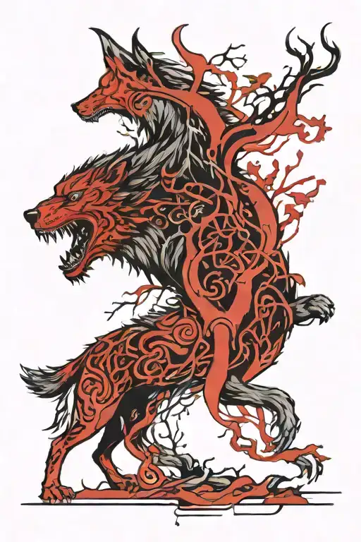 Yggdrasil And Fenrir Whit Runes