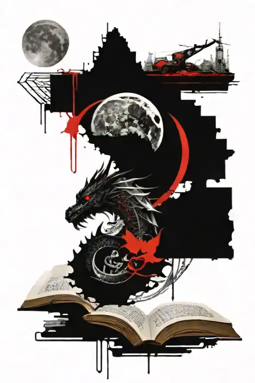 Books With Moon And Dragon