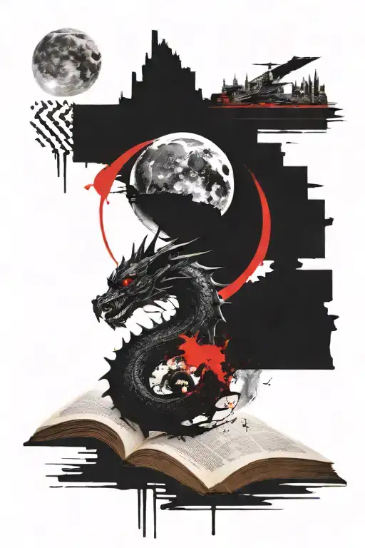 Books With Moon And Dragon