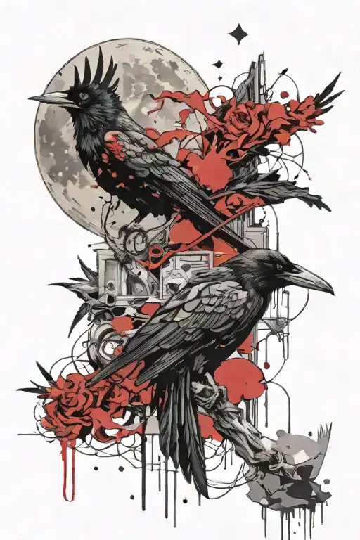 Book With Moon And Raven Perched