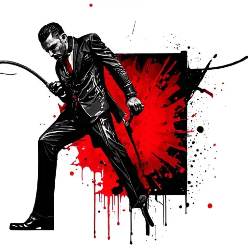 Balkan Guy With Black Suit And A Whip