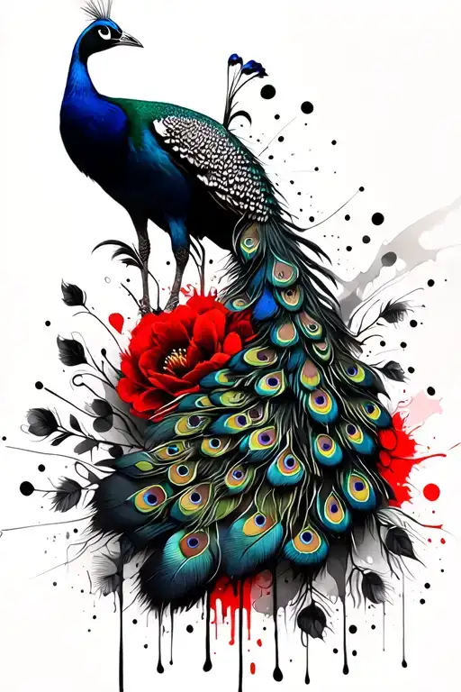 Peacock And Flowers