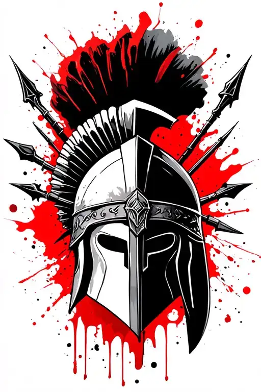 Quarter-turned Spartan Helmet With Spears Emerging Behind It And The Iconic Red Plume