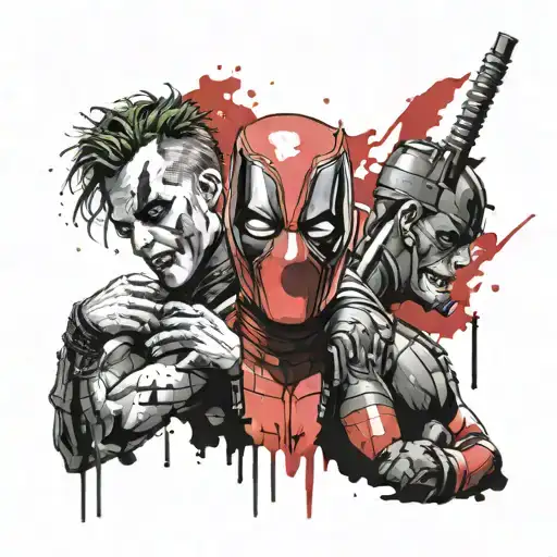 Deadpool And The Joker Face Split Vertically So Half
