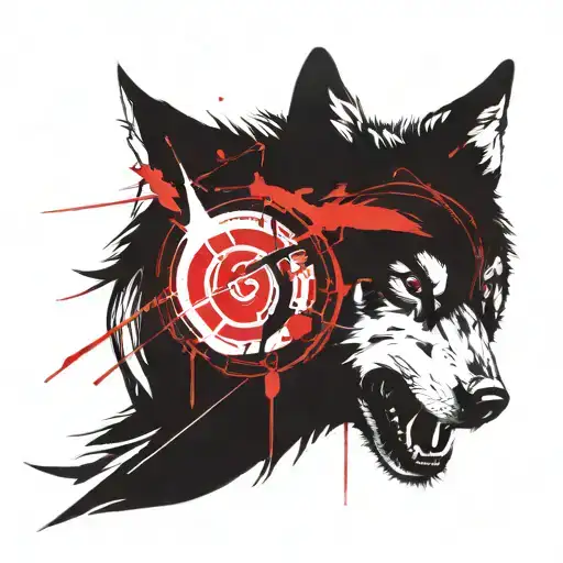Sketched Wolf Head With Sharingan 3 Tomoe Sharingan