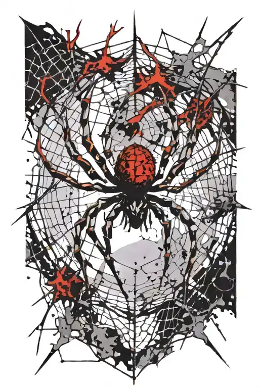 Spider Swinging On Web Upside Thorn Branche