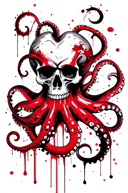 Skull Heart Octopus Wrapping Its Tentacles