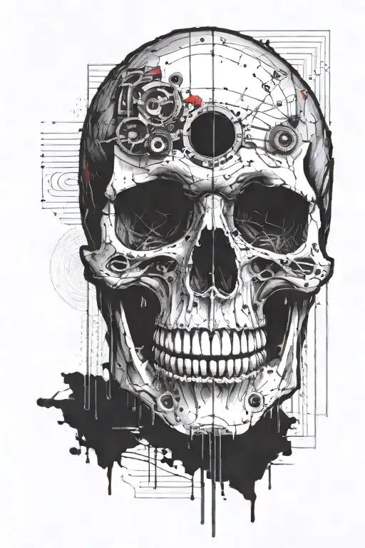 A Skull With Binary Code Flowing Out Of Its Eye Sockets