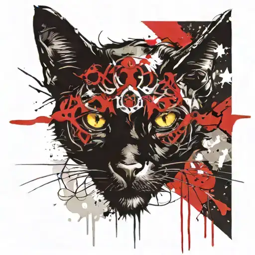 Half Face Cat Blend Half Baphomet Head