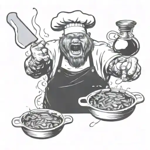 Angry Chef With A Knife And Shouting Bear