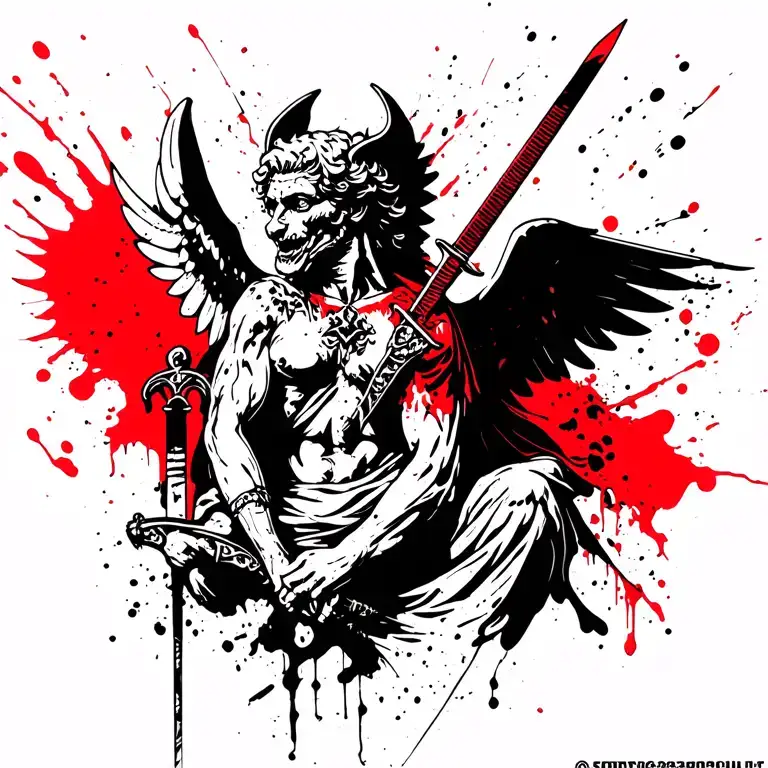 Gargoyle With Angel Holding A Sword